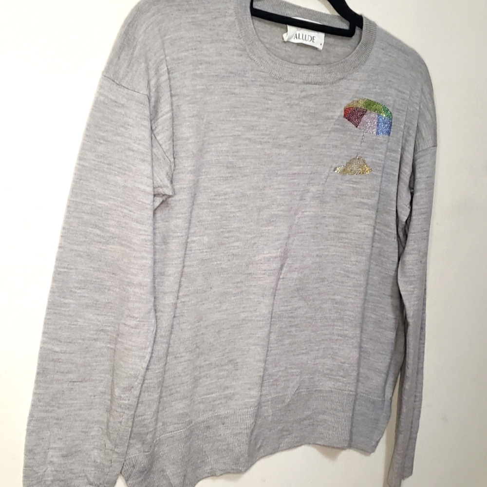 Allude 100% Virgin Wool  Ribbed Grey Knit Sweater